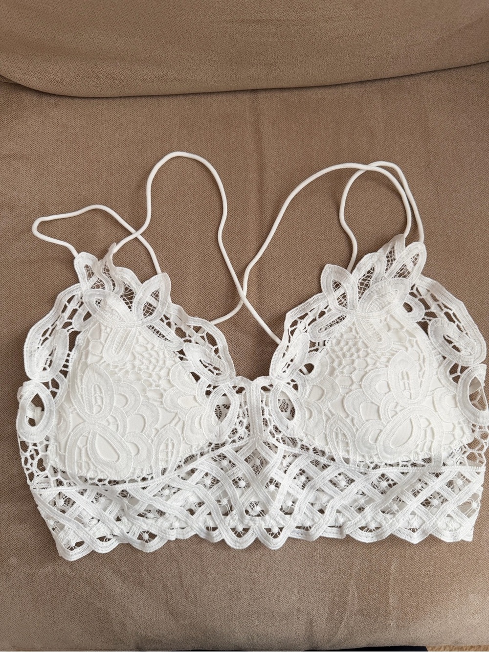 Delicate White Lace Bralette with Crisscross Straps